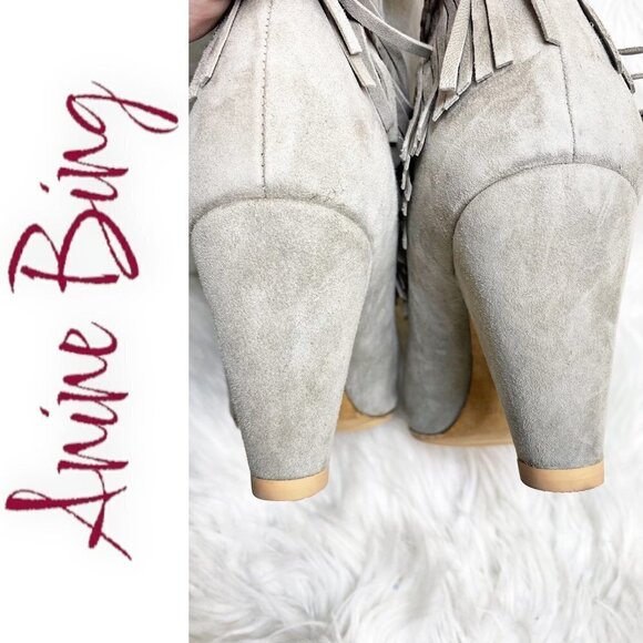 ANINE BING Irmelin Gray Suede Fringe Ankle Bootie, Size 37 - Picture 8 of 10